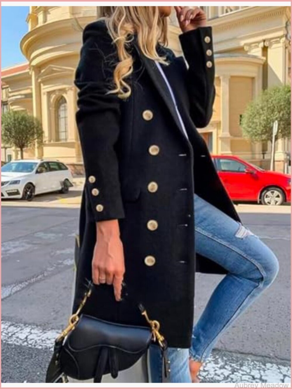 Women's Double Breasted Long Peacoat Midi Wool Blend Office Trench - Picture 2 of 7